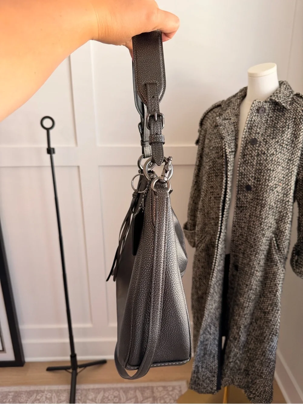 Coach Pebbled Leather Hobo Bag in Charcoal